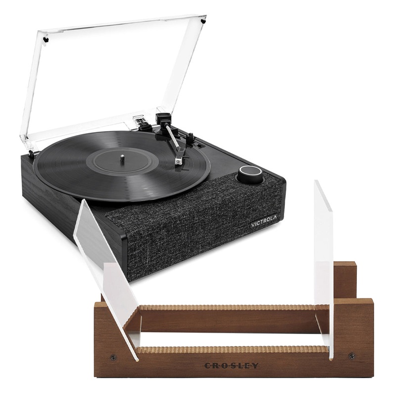 Victrola Eastwood II Turntable – Black + Bundled Crosley Record Storage Display Stand V398-VTA-74-BLK-BSS