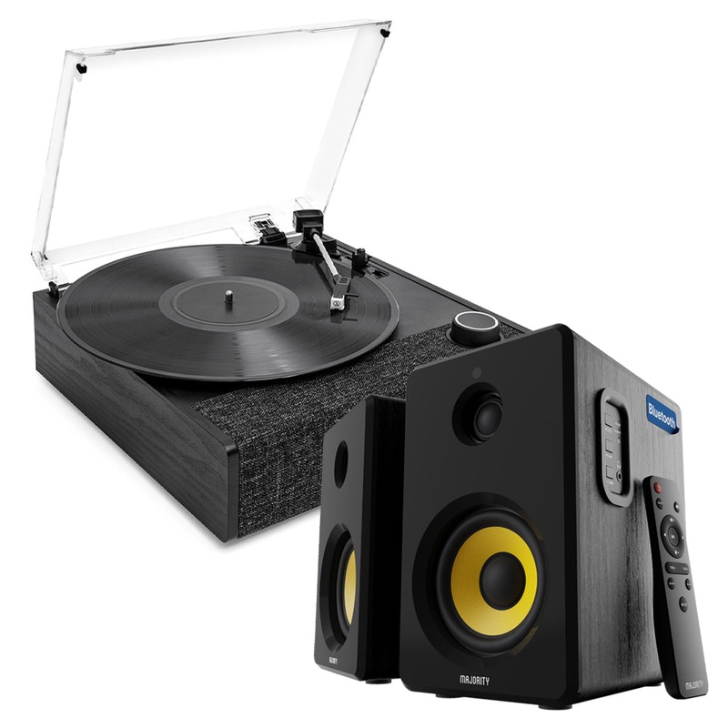 Victrola Eastwood II Turntable – Black + Bundled Majority D40X Bluetooth Speakers V398-VTA-74-BLK-MY