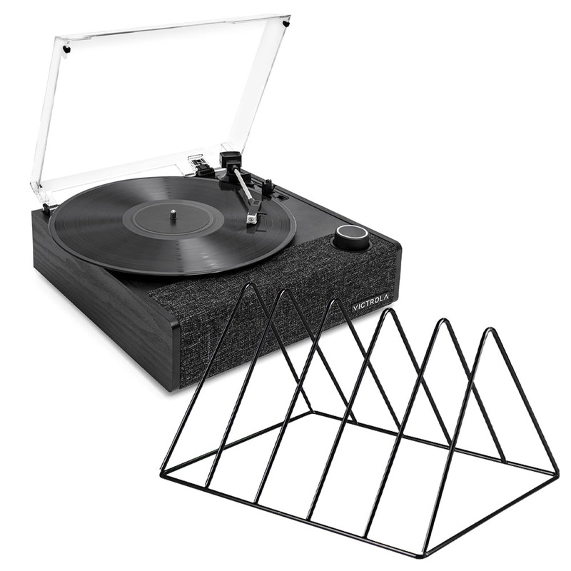 Victrola Eastwood II Turntable – Black + Gadhouse Vinyl Rack Bundle – Black V398-VTR-74-BLK-VR
