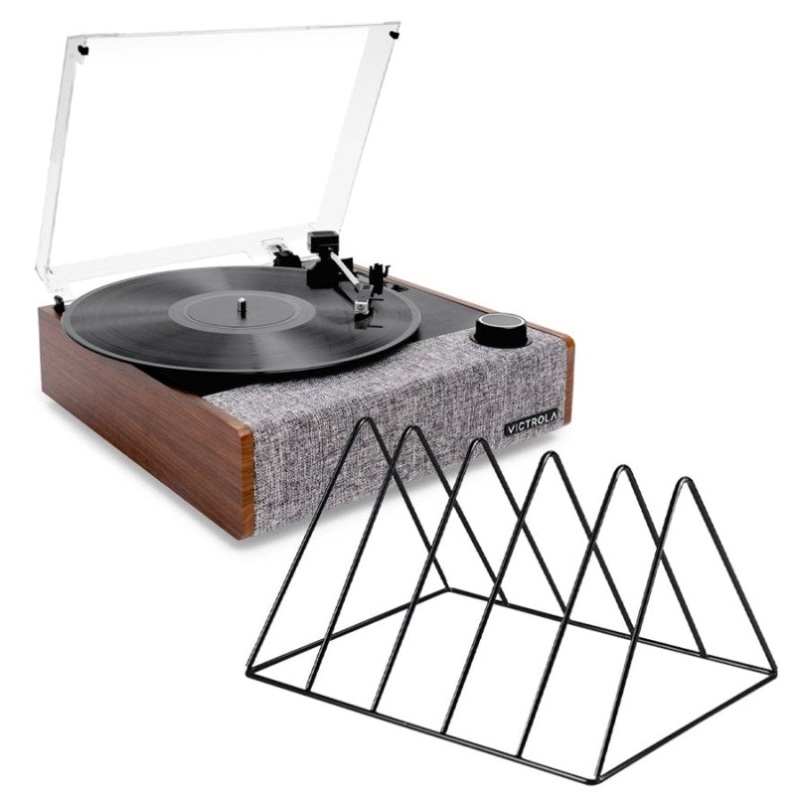 Victrola Eastwood II Turntable – Walnut + Gadhouse Vinyl Rack Bundle – Black V398-VTR-74-WLN-VR