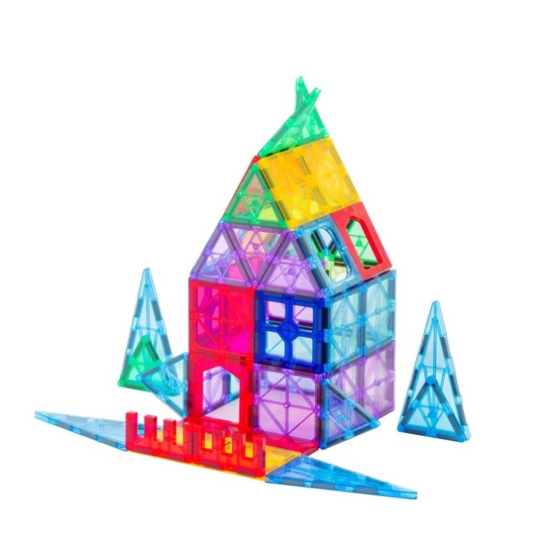 48 Pcs non-toxic STEM Educational, Durable Magnetic Tiles/Puzzle with Storage Bag V196-LZW-801