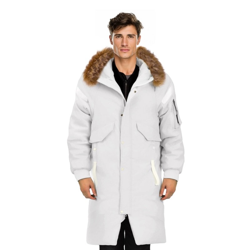 abbee White 2XL Winter Fur Hooded Thick Overcoat Jacket Stylish Lightweight Quilted Warm Puffer Coat DJ-998G