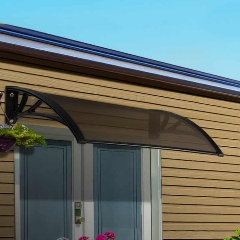 Instahut Window Awning Door Canopy 1m x 4m Brown Sheet Black Plastic Frame AWN-PC6MO-1X4-BR