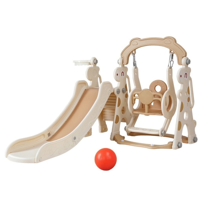 Keezi Kids Slide Swing Set Basketball Hoop Outdoor Playground Toys 160cm Beige KPS-SLIDE-GIRAFFE-BE