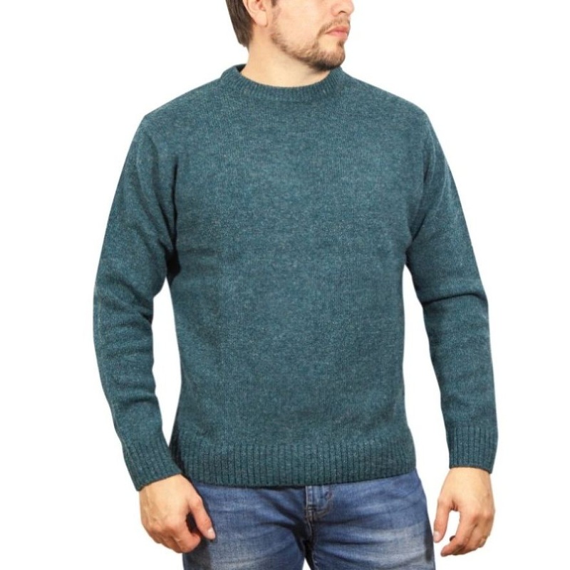 100% SHETLAND RAGG WOOL CREW Round Neck Knit JUMPER Pullover Mens Sweater Knitted – Sherwood – 4XL V563-SW-CN-SHD-32-4XL