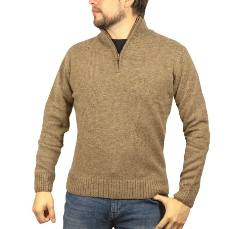 100% SHETLAND RAGG WOOL Half Zip Up Knit JUMPER Pullover Mens Sweater Knitted – Nutmeg – 3XL V563-SW-HZ-NUTMEG23-3XL