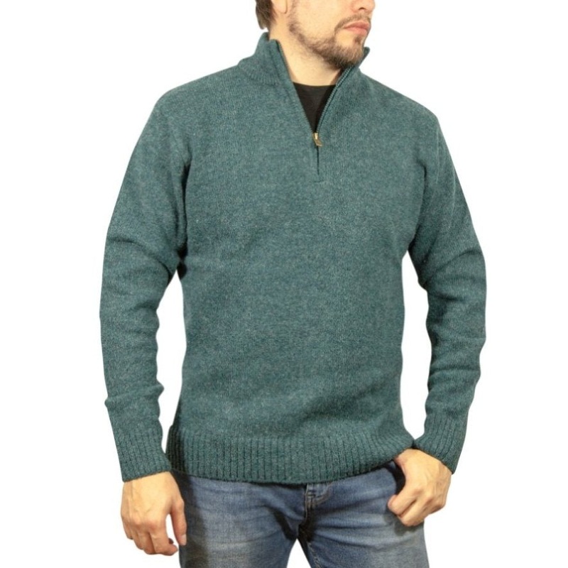 100% SHETLAND RAGG WOOL Half Zip Up Knit JUMPER Pullover Mens Sweater Knitted – Sherwood – 4XL V563-SW-HZ-SHWD32-4XL
