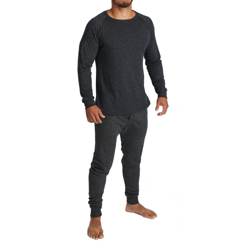 2pcs Set Mens Merino Wool Blend Long Sleeve Thermal Top & Long Johns Pants Underwear – Black – M V563-BB-2PCMSET-BK-M