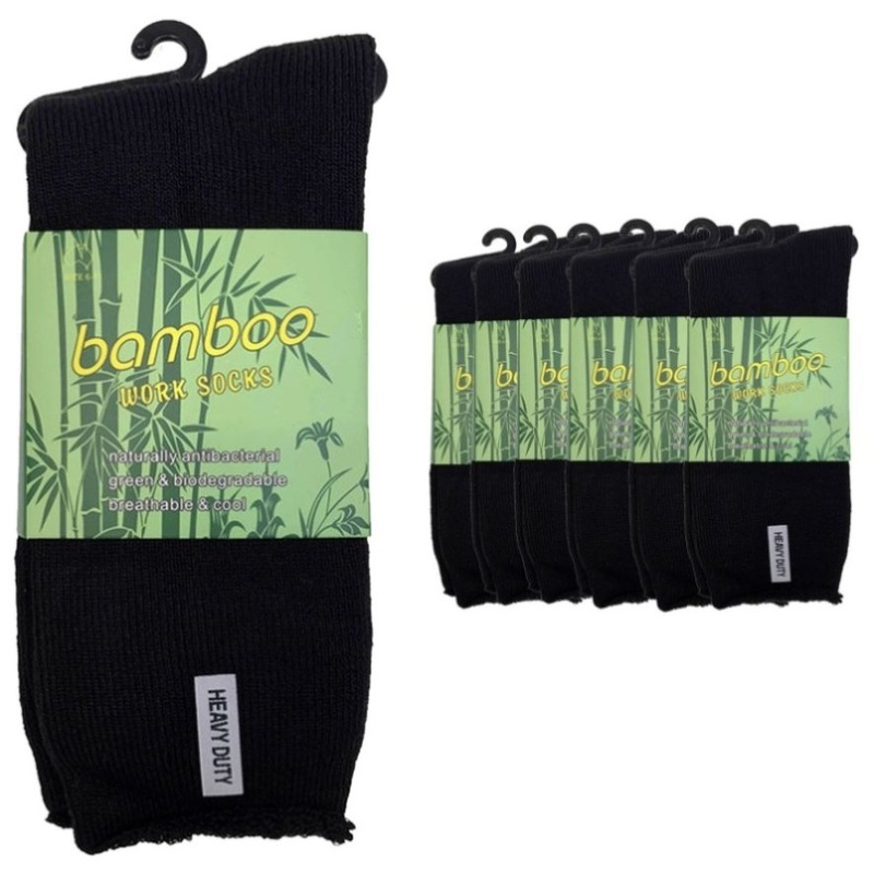 6 Pairs PREMIUM BAMBOO SOCKS Mens Heavy Duty Thick Work Socks Cushion BULK – Black – 6-11 V563-6BSOX-BLK-SIZE6-11