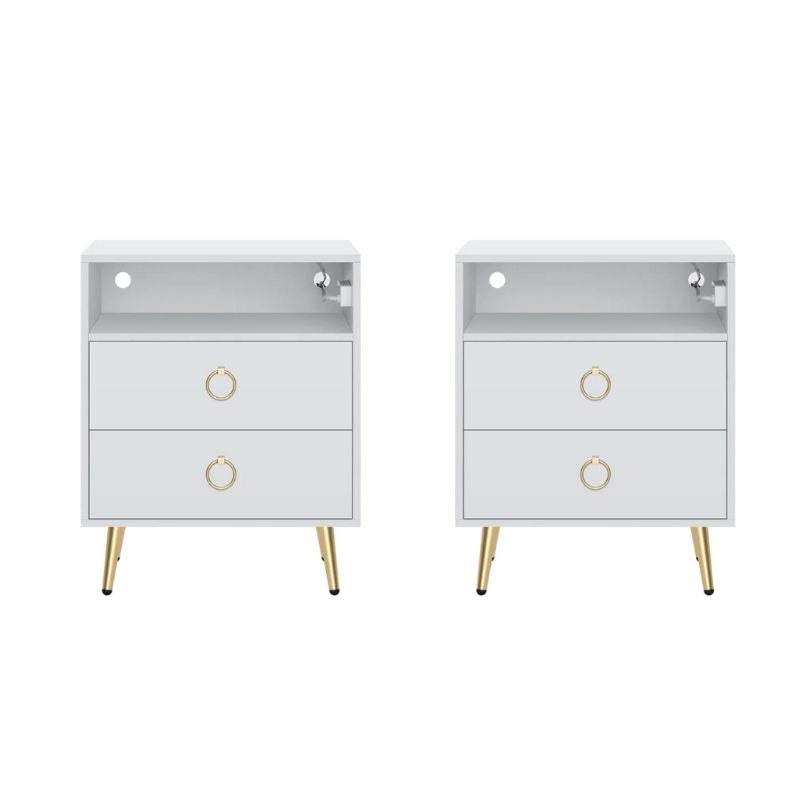 Amelia Modern LED Bedside table with USB and power socket white x 2 V195-NT-023-WH2