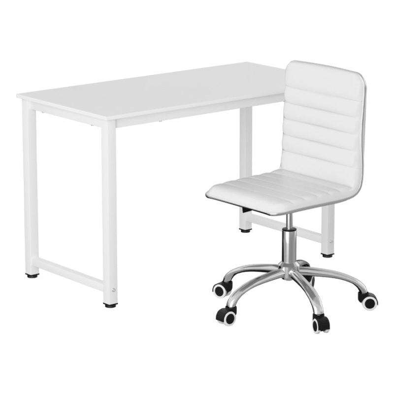 Artiss Computer Desk 120cm Executive Office Chairs Set PU Leather Low Back White MET-DESK-120-REPL-WH