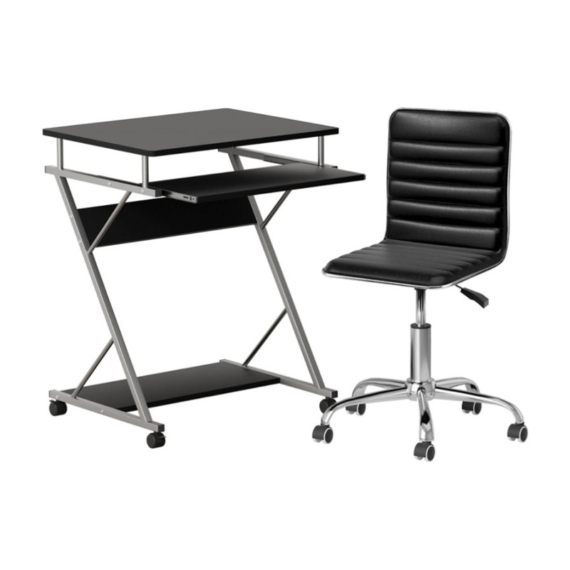 Artiss Computer Desk Office Chair Set Desks with Keyboard Shelf Try Black MET-DESK-105-REPL-BK