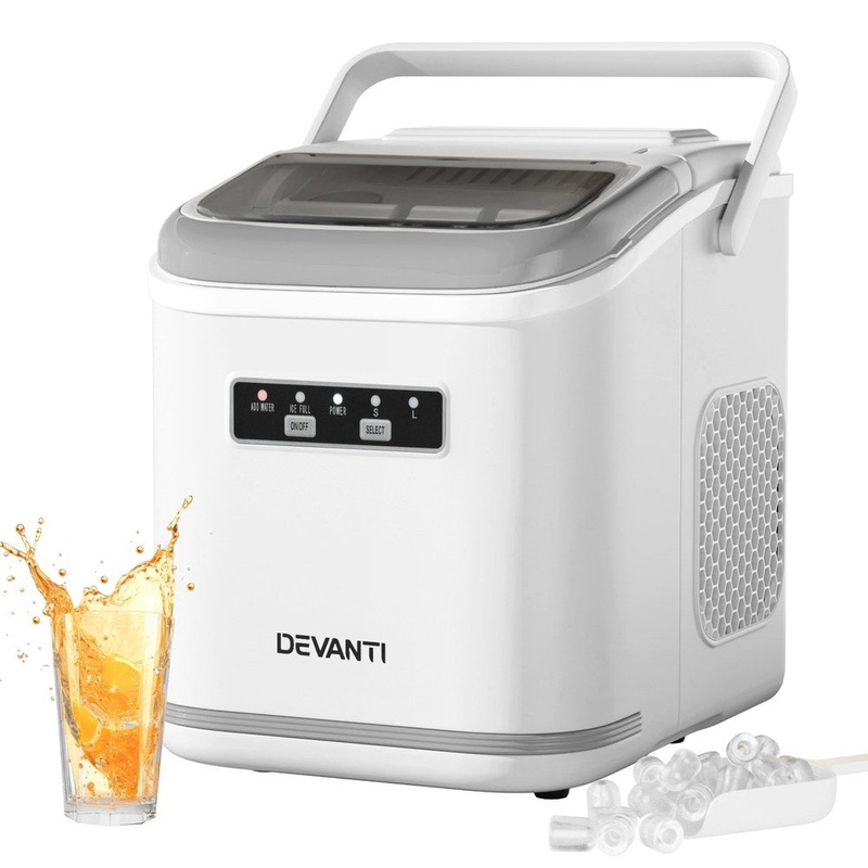 Devanti Ice Maker Machine Portable 12kg Countertop w/Self Cleaning 1.3L White IM-ZB12K-WH