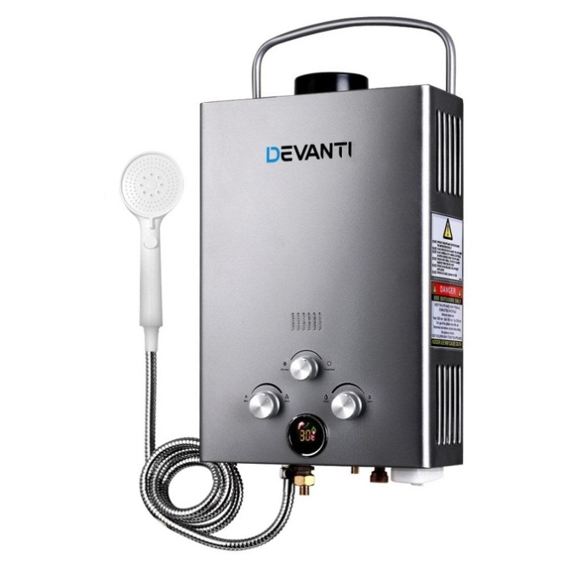 Devanti Portable Gas Water Heater 8L/Min With Pump LPG System Grey GWH-A-LPG-8L-BG-PUMP