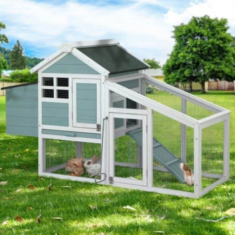 i.Pet Chicken Coop Rabbit Hutch 150cm x 60cm x 93cm Large Chicken Coop House Run Cage Wooden PET-CH-100-GW