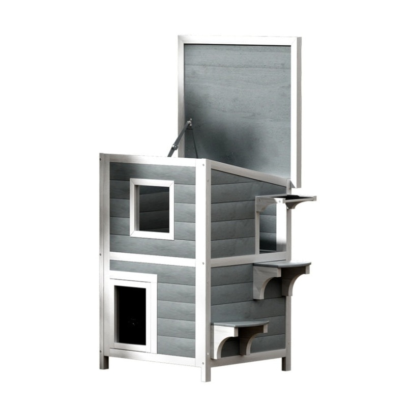 i.Pet Outdoor Cat House Shelter 56cm x 52cm x 82cm Rabbit Hutch Wooden Condo Small Outdoor Cat House PET-CH-81-GR