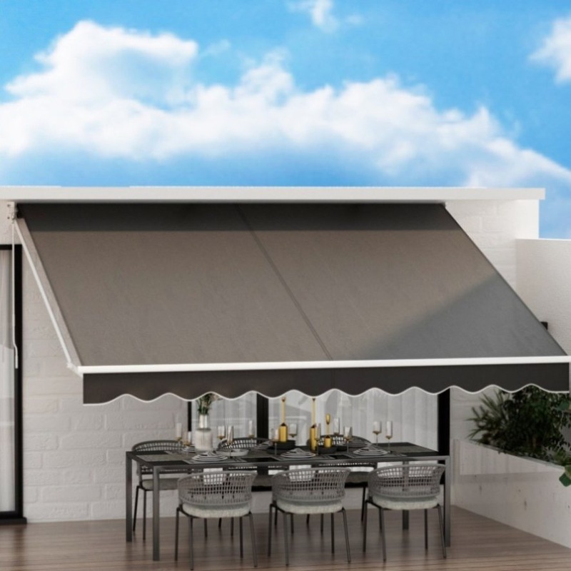 Instahut Retractable Folding Arm Awning Manual Sunshade 4Mx3M Grey AWN-B-ARM-40X30-GREY