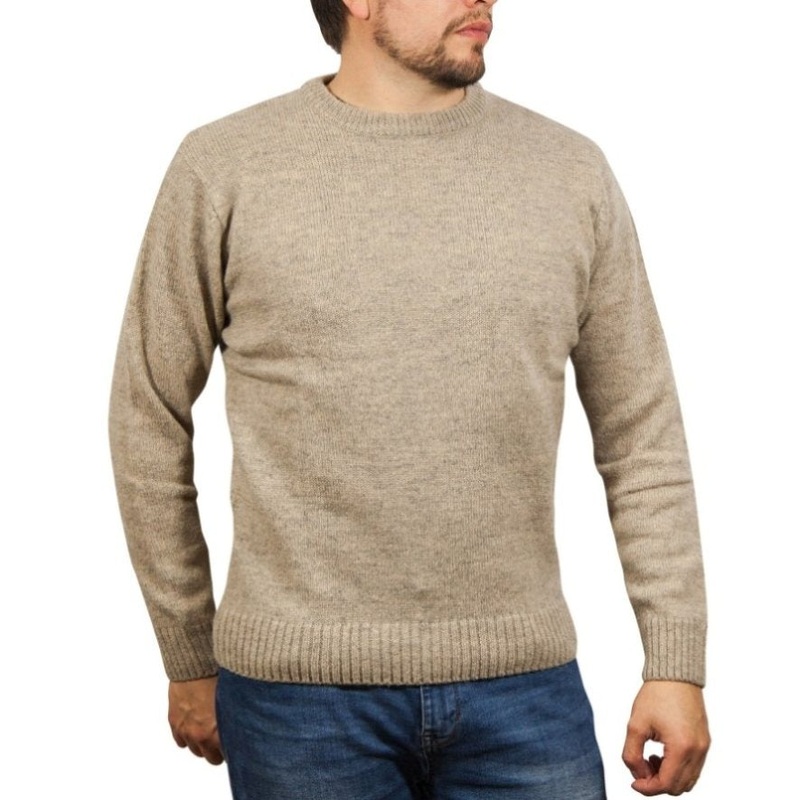 100% SHETLAND RAGG WOOL CREW Round Neck Knit JUMPER Pullover Mens Sweater Knitted – Beige – 4XL V563-SW-CN-OAT03-4XL