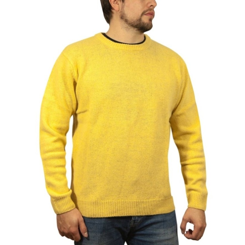 100% SHETLAND RAGG WOOL CREW Round Neck Knit JUMPER Pullover Mens Sweater Knitted – Corn – M V563-SW-CN-CORN14-M