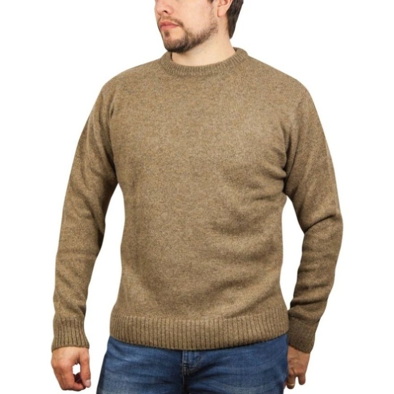 100% SHETLAND RAGG WOOL CREW Round Neck Knit JUMPER Pullover Mens Sweater Knitted – Nutmeg – 4XL V563-SW-CN-NUTMEG23-4XL