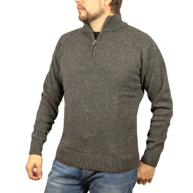100% SHETLAND RAGG WOOL Half Zip Up Knit JUMPER Pullover Mens Sweater Knitted – Charcoal – 4XL V563-SW-HZ-CHRCL29-4XL