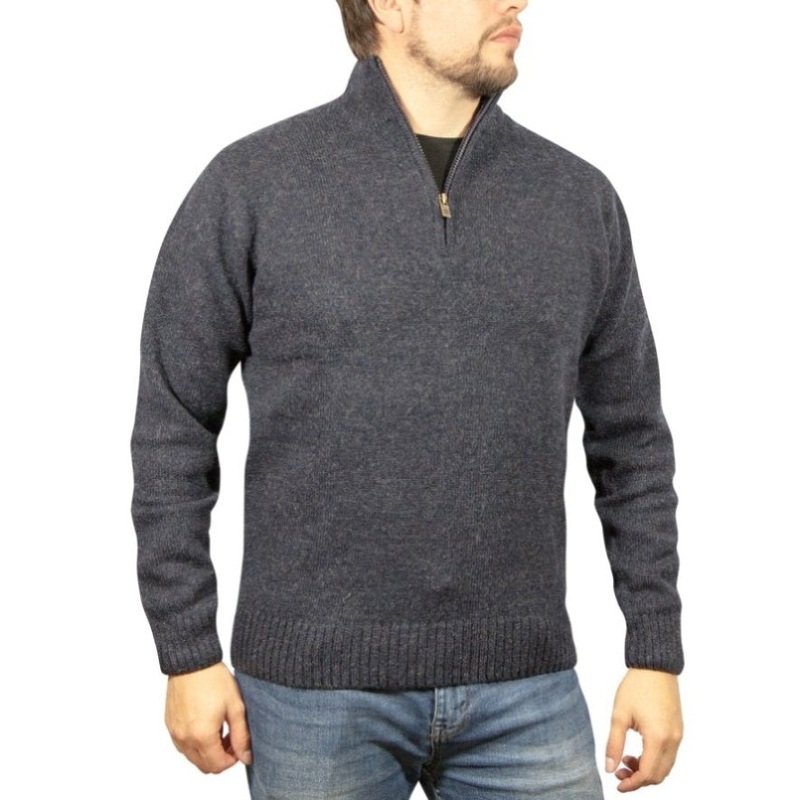 100% SHETLAND RAGG WOOL Half Zip Up Knit JUMPER Pullover Mens Sweater Knitted – Denim Blue V563-SW-HZ-DNMBLU45-XXL