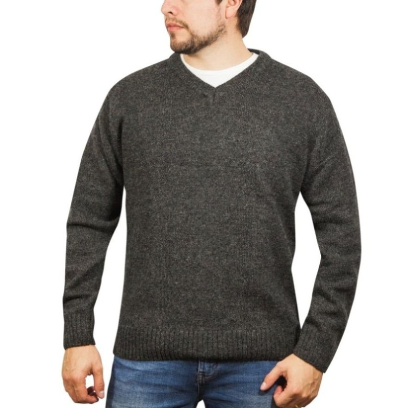 100% Shetland Ragg Wool V Neck Knit Jumper Pullover Mens Sweater Knitted – Charcoal – 3XL V563-SW-VN-CH29-3XL