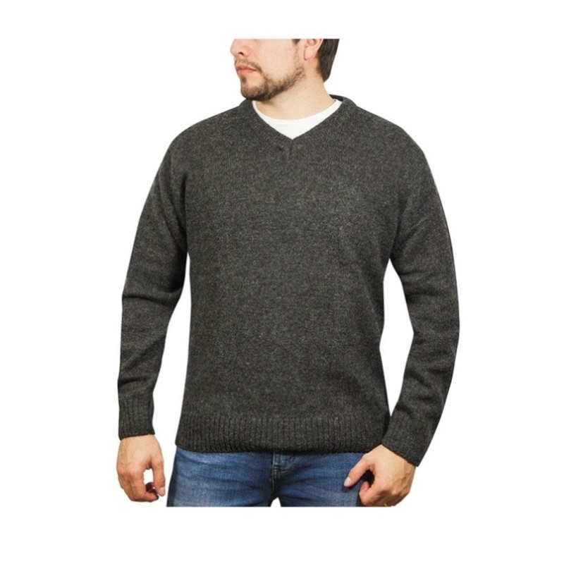 100% Shetland Ragg Wool V Neck Knit Jumper Pullover Mens Sweater Knitted – Charcoal – XL V563-SW-VN-CHRCOL29-XL