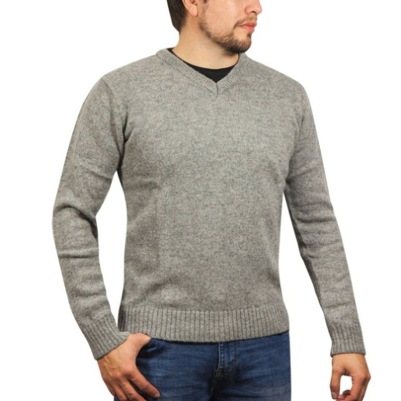 100% Shetland Ragg Wool V Neck Knit Jumper Pullover Mens Sweater Knitted – Grey – XXL V563-SW-VN-GRY21-XXL