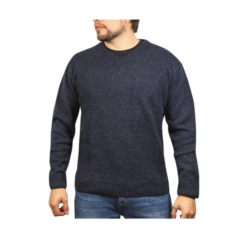 100% Shetland Ragg Wool V Neck Knit Jumper Pullover Mens Sweater Knitted – Navy – 4XL V563-SW-VN-NAVY45-4XL