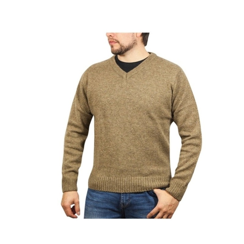 100% Shetland Ragg Wool V Neck Knit Jumper Pullover Mens Sweater Knitted – Nutmeg – XL V563-SW-VN-NUTMEG23-XL