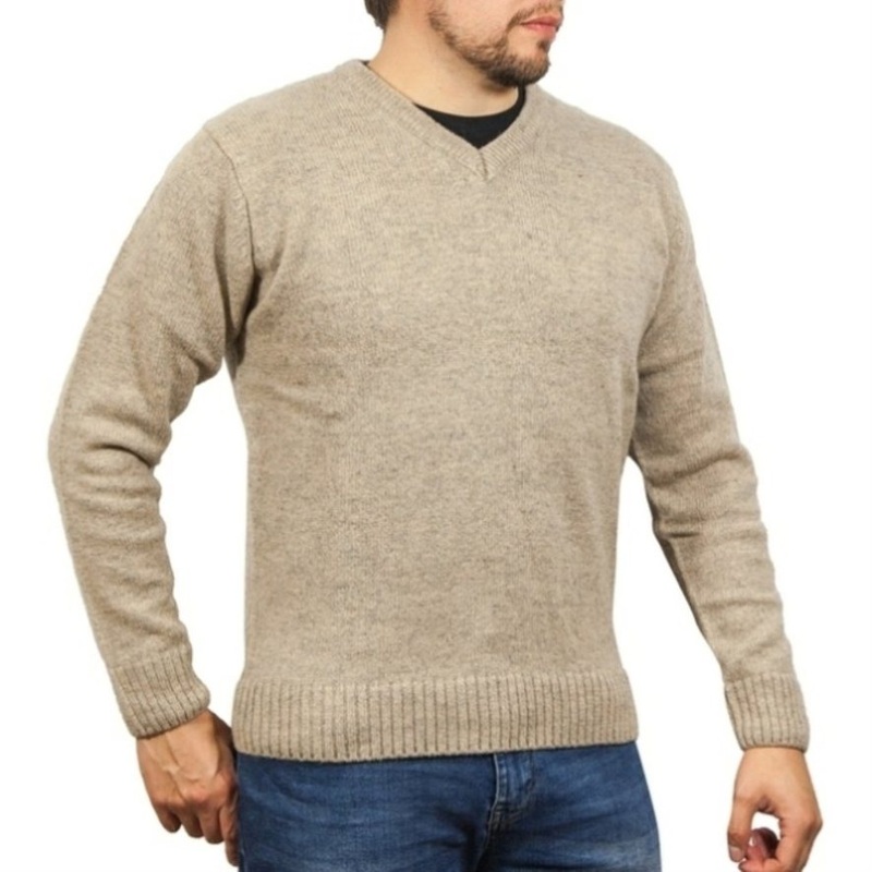 100% Shetland Ragg Wool V Neck Knit Jumper Pullover Mens Sweater Knitted – Oat Marle – XXL V563-SW-VN-OATMRL03-XXL