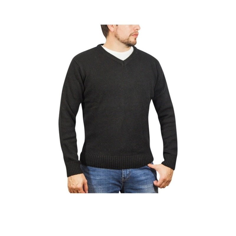 100% Shetland Ragg Wool V Neck Knit Jumper Pullover Mens Sweater Knitted – Plain Black – 6XL V563-SW-VN-FBK99B-6XL