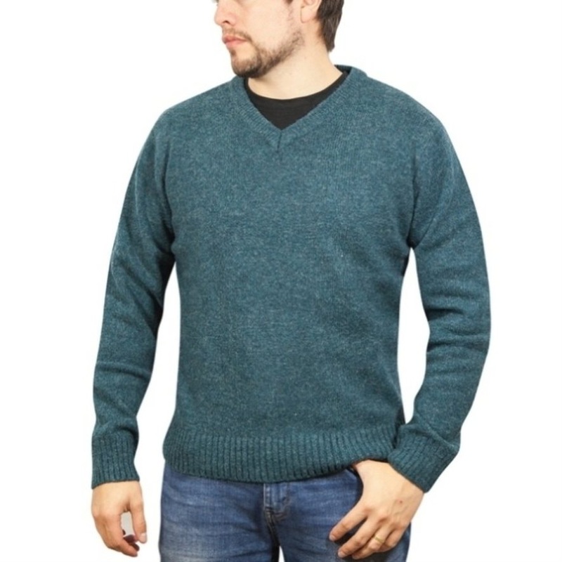 100% Shetland Ragg Wool V Neck Knit Jumper Pullover Mens Sweater Knitted – Sherwood – 4XL V563-SW-VN-SHWD-4XL