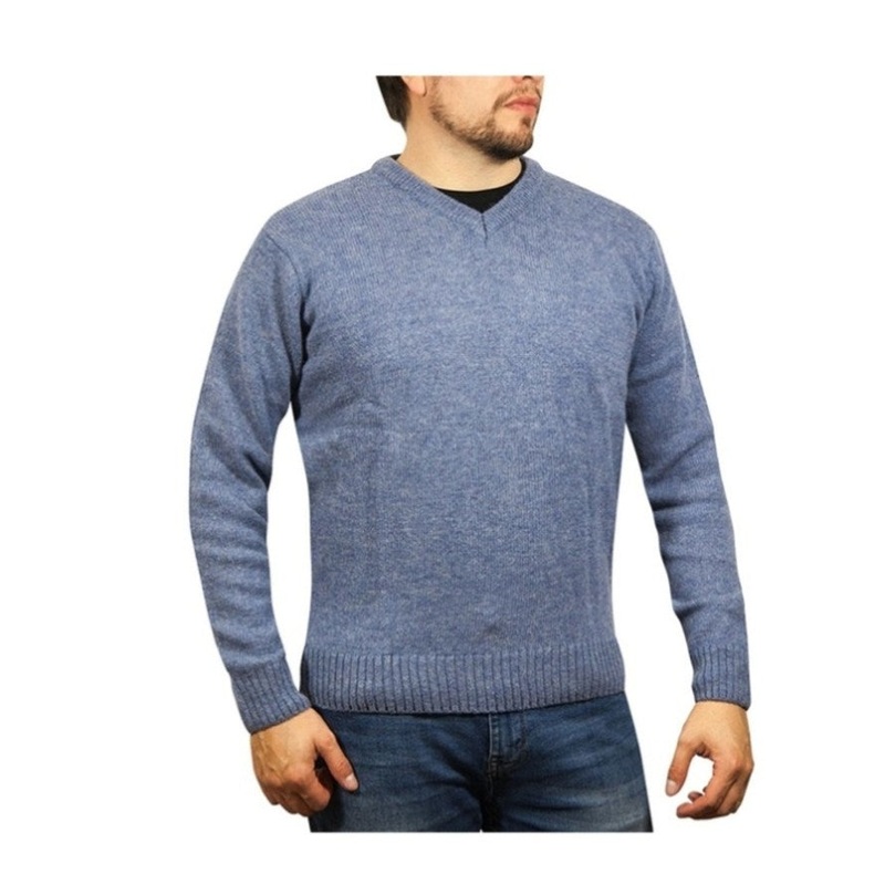 100% Shetland Ragg Wool V Neck Knit Jumper Pullover Mens Sweater Knitted – Sky – XL V563-SW-VN-SKY40-XL