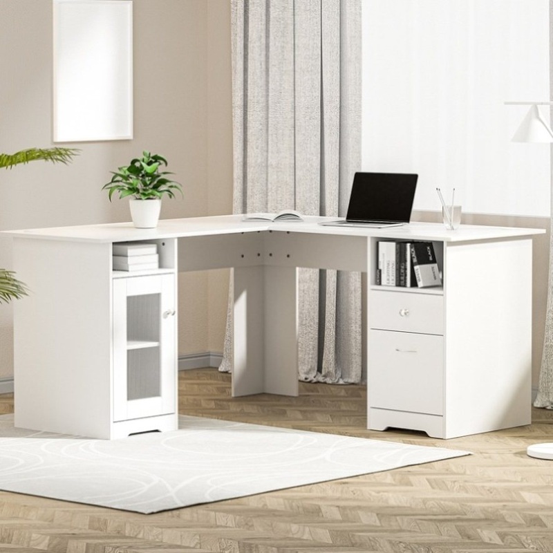 Artiss Computer Desk Shelf Cabinet L-Shape White 150CM FURNI-Q-DESK-L-WH-ABC