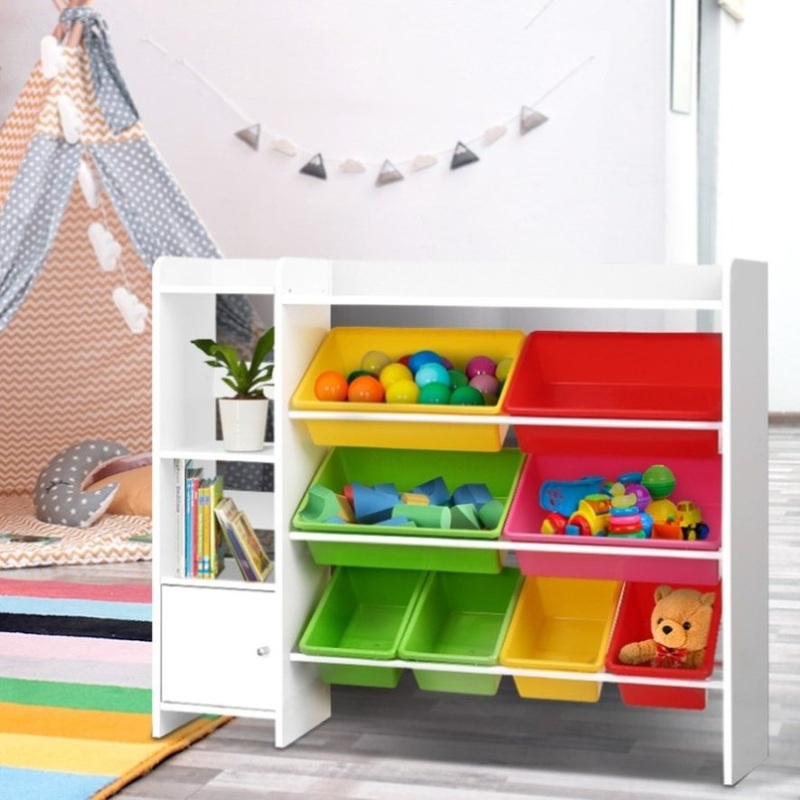 Keezi Kids Toy Box 8 Bins Bookshelf Storage Rack Organiser Toy Display FURNI-E-TOY200-8BIN-WH