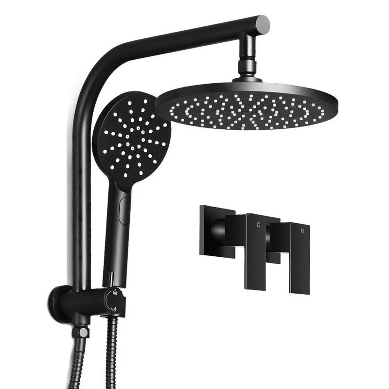 Cefito 9” Rain Shower Head Set Handheld Round High Pressure Twins Tap Black SHOWER-A1-RO-9-BK-TAP