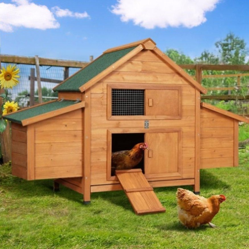 i.Pet Chicken Coop Rabbit Hutch 150cm x 68cm x 96cm Large Chicken Coop House Run Cage Wooden PET-CH-IDCNESTIE-BR