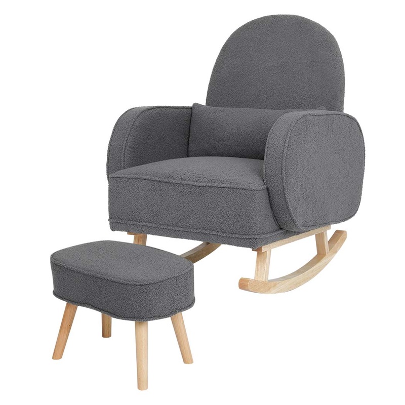 Levede Fleece Rocking Chair with footstool CH1132-GY