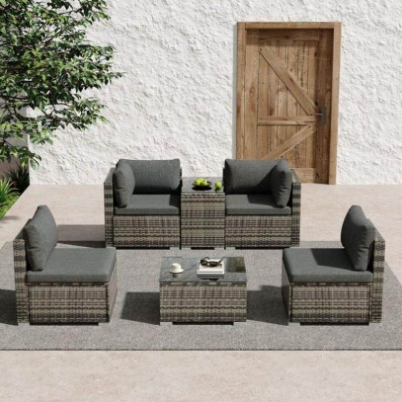 Outdoor Modular Lounge Sofa with Wicker End Table Set V264-OTF-530S-LGR-OTF-507-LGR