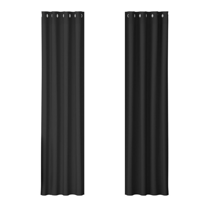 Artiss 2X Blockout Curtains Eyelet 140x230cm Black BC-MATT-140X230-BK
