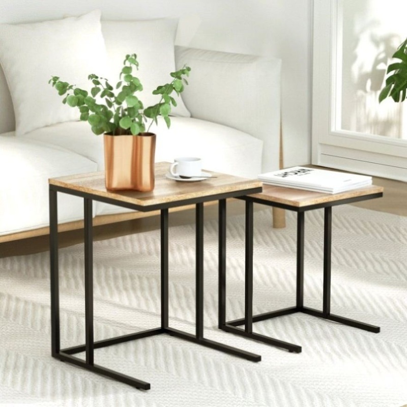 Artiss Nesting Coffee Table Sef of 2 Walnut Brok LC-FURNI-COF02-WD