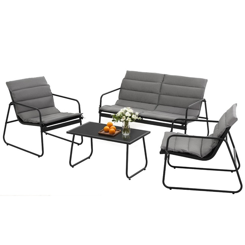 Gardeon 4PCS Outdoor Sofa Set Table and Chairs Cushion textilene Patio Furniture ODF-4PC-SOFA-TXL-J-CSN-BK