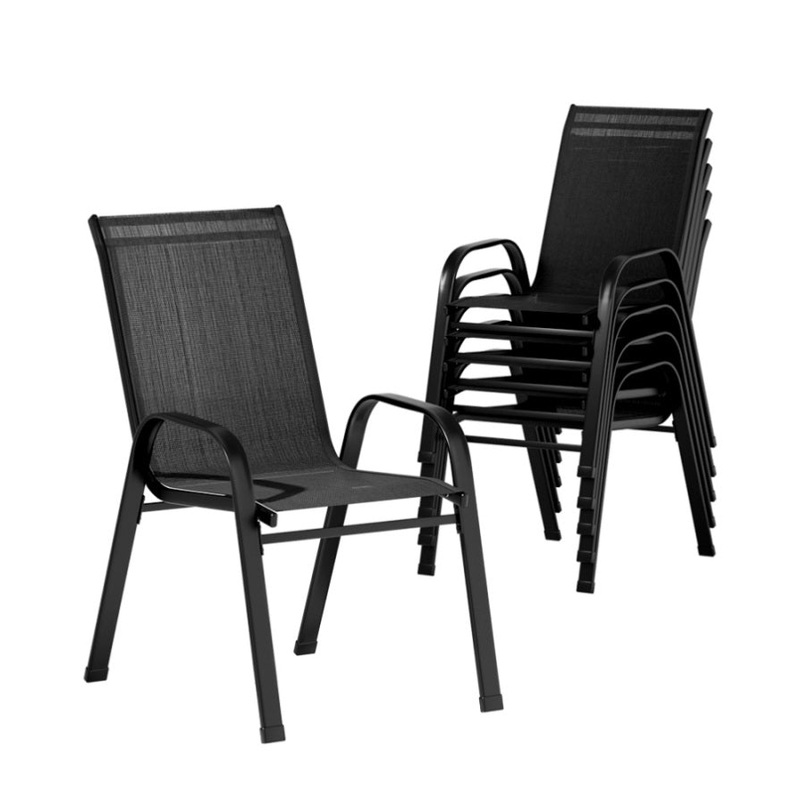 Gardeon 6PC Outdoor Dining Chairs Stackable Lounge Chair Patio Furniture Black FF-B-STA-CHAIR-BK-X6
