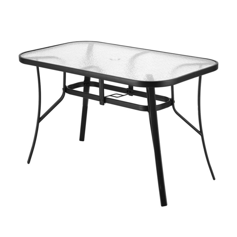 Gardeon 120CM Outdoor Dining Table Steel Parasol Hole Desk Patio Furniture Black ODF-DINTB-120