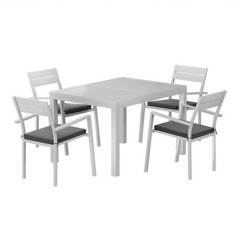 Gardeon Outdoor Dining Set 5 Piece Aluminum Extendable Table Setting White FF-DINING-5CLS-WH-ABC