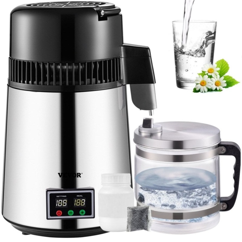 VEVOR 1.1 Gal Water Distiller, 0.3 Gal/H, 750W Distilled Water Maker Machine 0-99H Timing Set Temp V952-ZLJWXKYSACIHVQ18CV3