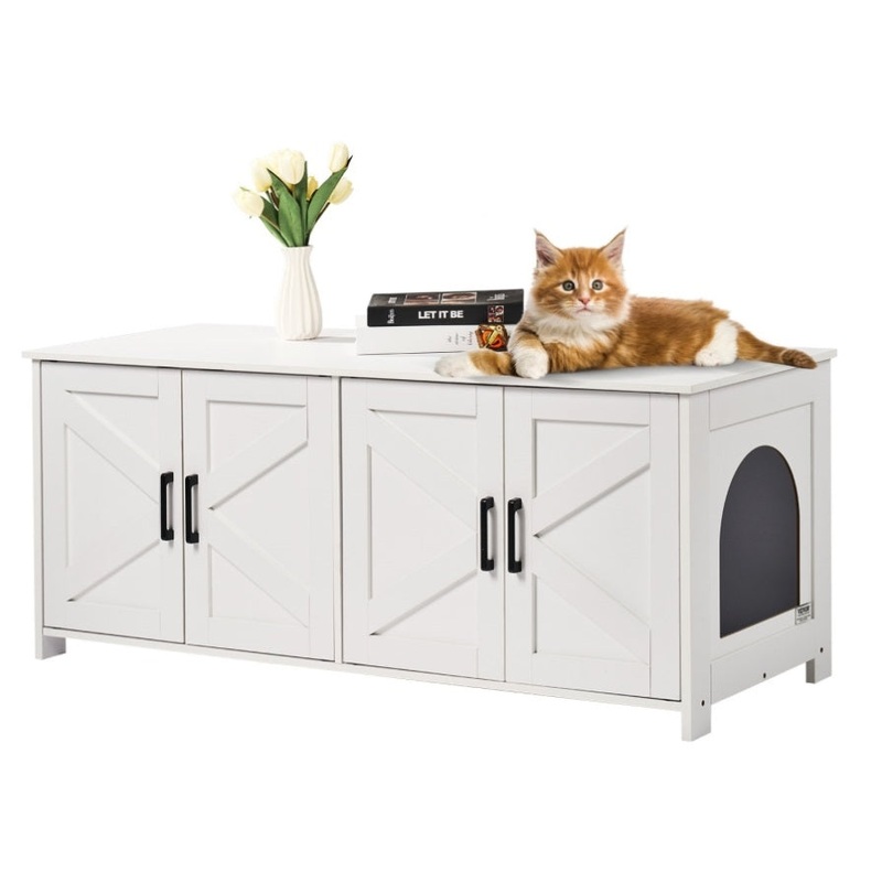 VEVOR Cat Litter Box Enclosure Wooden Litter Box Furniture Hidden 2 Rooms White V952-JSDMMSPWQ472Z9PLHV0
