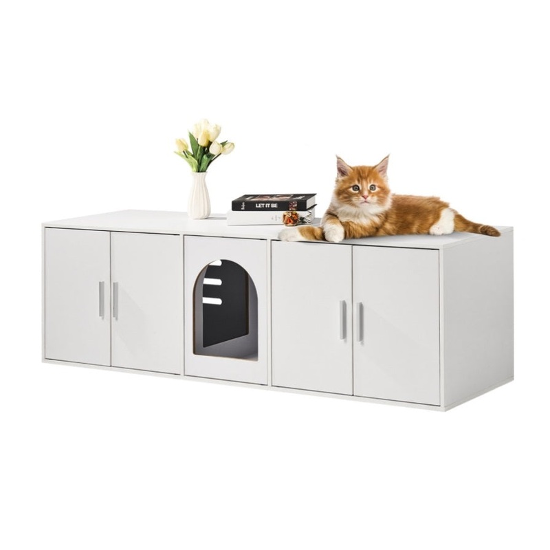VEVOR Cat Litter Box Enclosure Wooden Litter Box Furniture Hidden 57.9 White V952-JSDMMSPWQ57IKZ26TV0